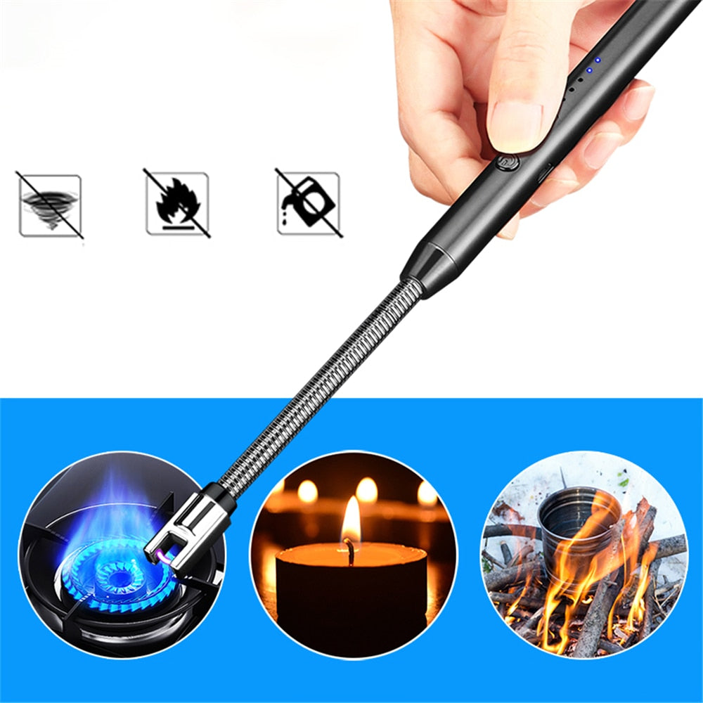 BBQ Candle Electric Lighter USB Rechargeable Kitchen Gas Stove Lighter LED Power Display Windproof Arc Plasma Flameless Lighter